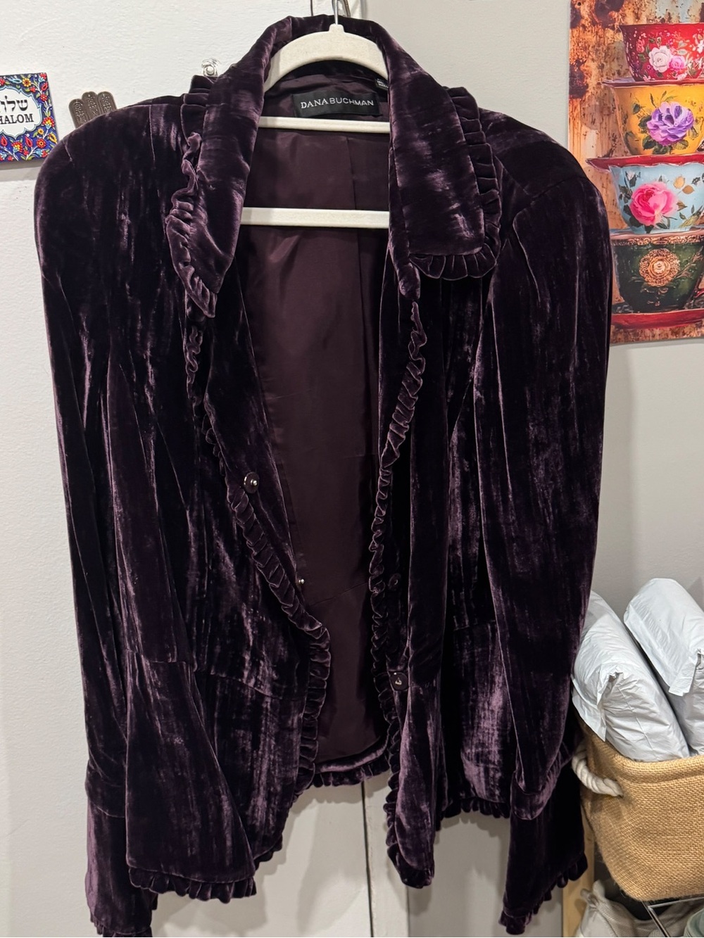 Dana Buchman Velvet Open-Front Blazer in Deep Plum